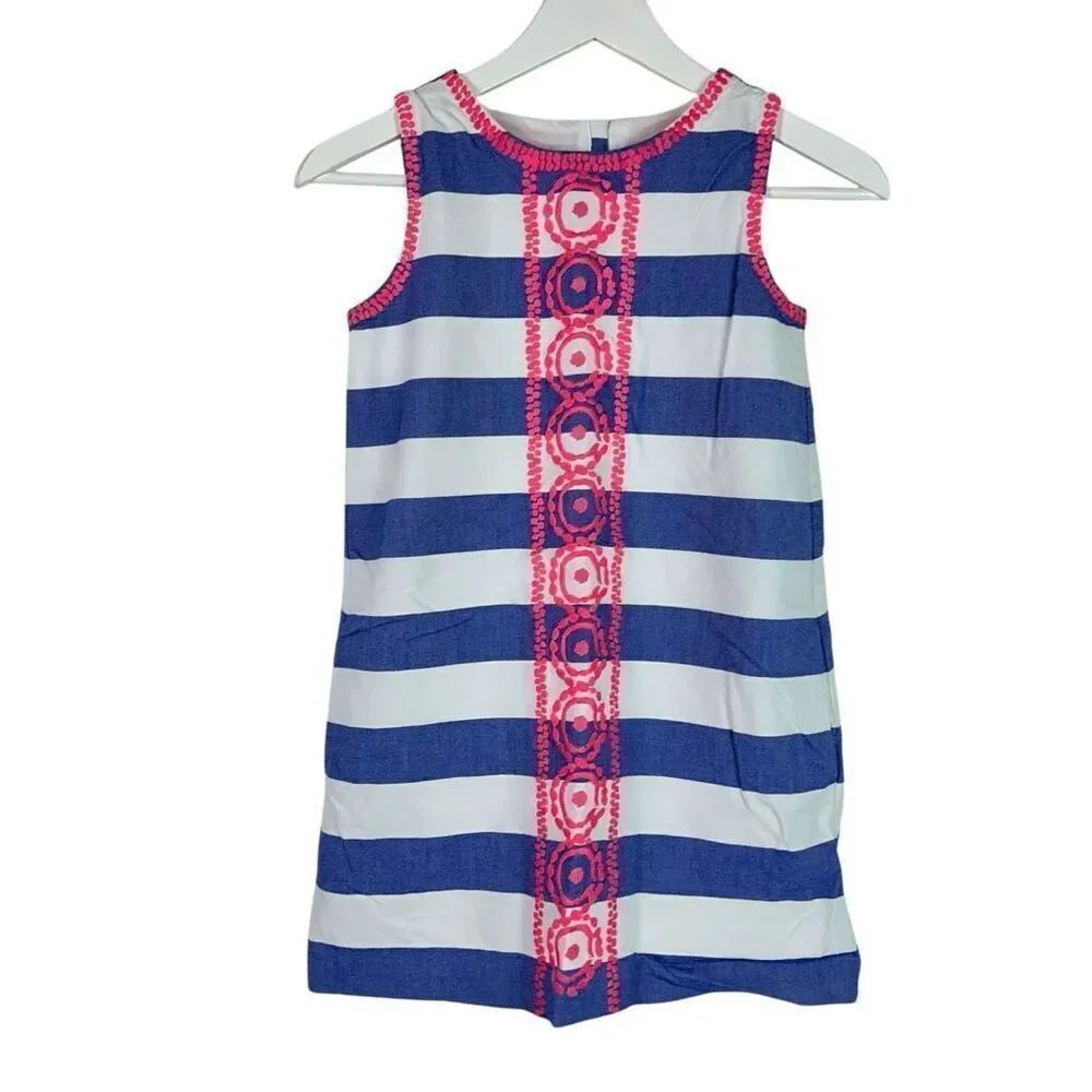 Vineyard Vines Girls 12 Sleeveless Stripe Dress Embroidery Pockets